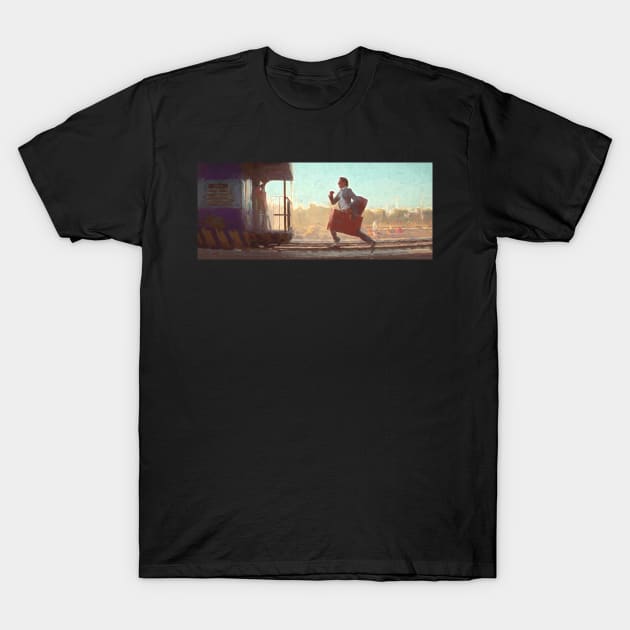 Running after The Darjeeling Limited train painting T-Shirt by DesignDLW